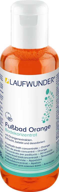LAUFWUNDER® Fußbad Orange Badekonzentrat 200 ml bietet Erfrischung und Hygiene für die Füße