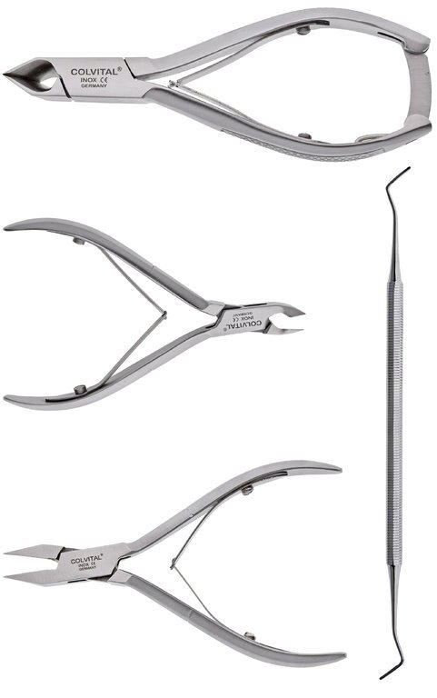COLVITAL® Podologie Set 4-teilig mit Kopfschneider 14 cm eine Spitze (halber Kopf)