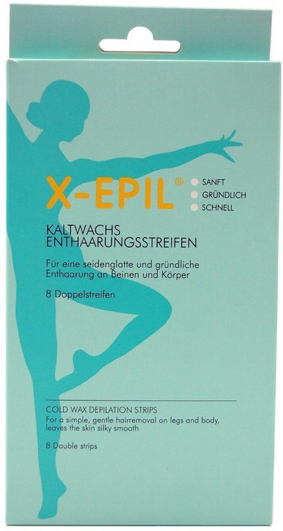 X-EPIL Kaltwachs Enthaarungsstreifen 8 Doppelstreifen breit (16 Wachsstreifen)