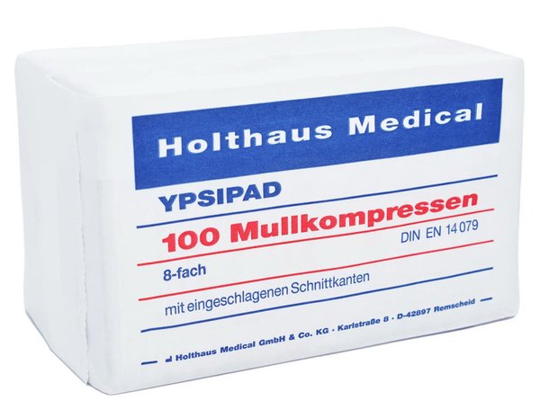 Holthaus Medical YPSIPAD Mullkompresse 10 x 10 cm 100 Stück 17- fädiger Verbandmull 8-fach gefaltet